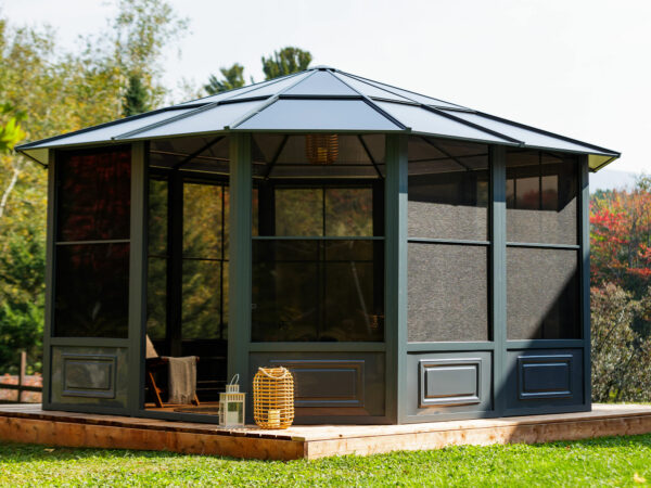 Solarium Florence Auto-Portant 12x12 Gris Avec Toît en Polycarbonate