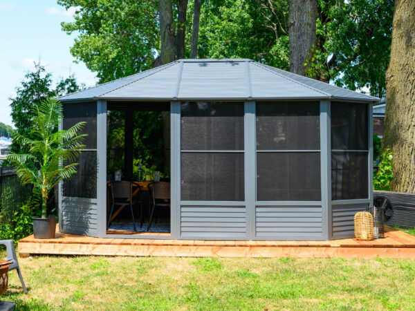 Solarium Florence Auto-Portant 12x15 Gris Avec Toît en Métal