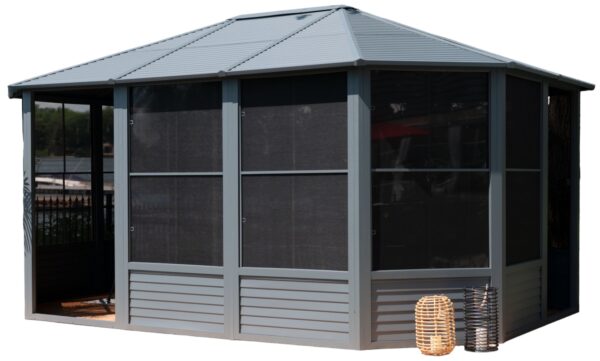 Solarium Florence Auto-Portant 12x15 Gris Avec Toît en Métal – Image 13