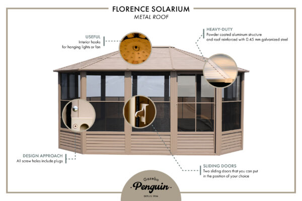 Solarium Florence Auto-Portant 12x18 Beige Avec Toît en Métal – Image 18
