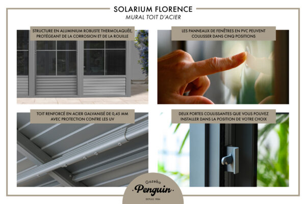 Solarium Florence Mural 8x12 Beige Avec Toît en Métal – Image 3