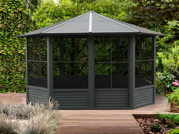 Solarium Florence Auto-Portant 12x12 Noir Avec Toît en Métal