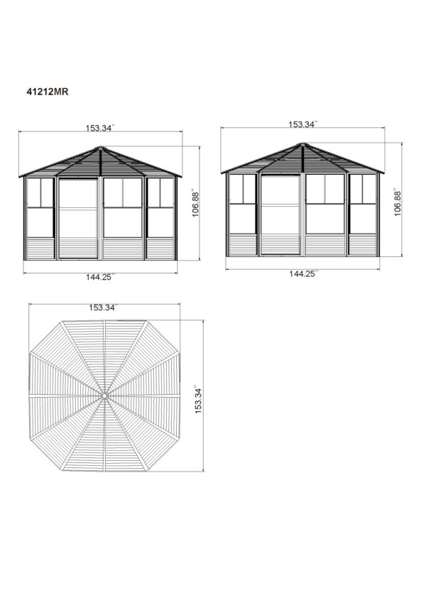 Solarium Florence Auto-Portant 12x12 Noir Avec Toît en Métal – Image 12