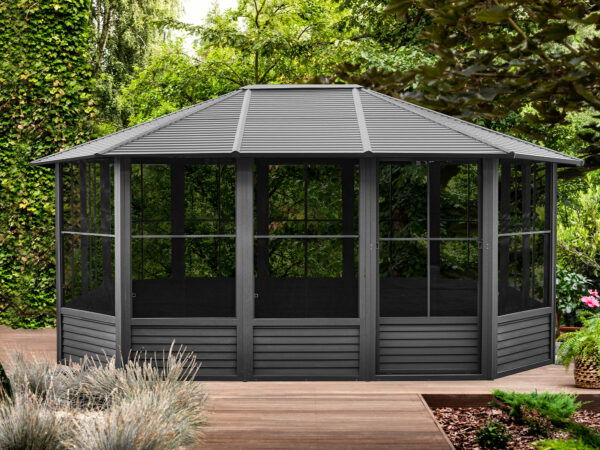 Solarium Florence Auto-Portant 12x15 Noir Avec Toît en Métal