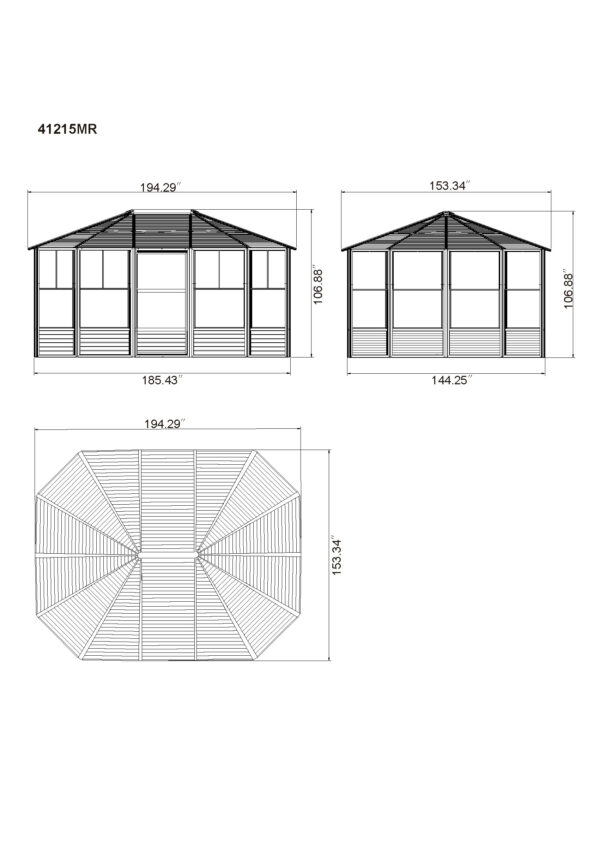 Solarium Florence Auto-Portant 12x15 Noir Avec Toît en Métal – Image 2