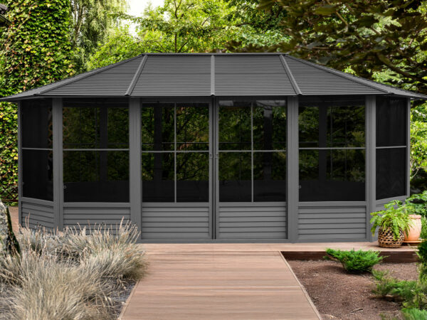 Solarium Florence Auto-Portant 12x18 Noir Avec Toît en Métal