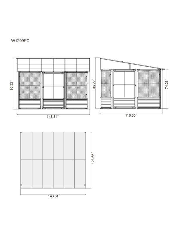 Solarium Florence Mural 10x12 Noir Avec Toît en Polycarbonate – Image 2
