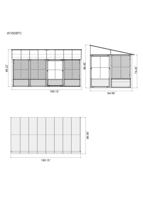Solarium Florence Mural 8x16 Noir Avec Toît en Polycarbonate – Image 2