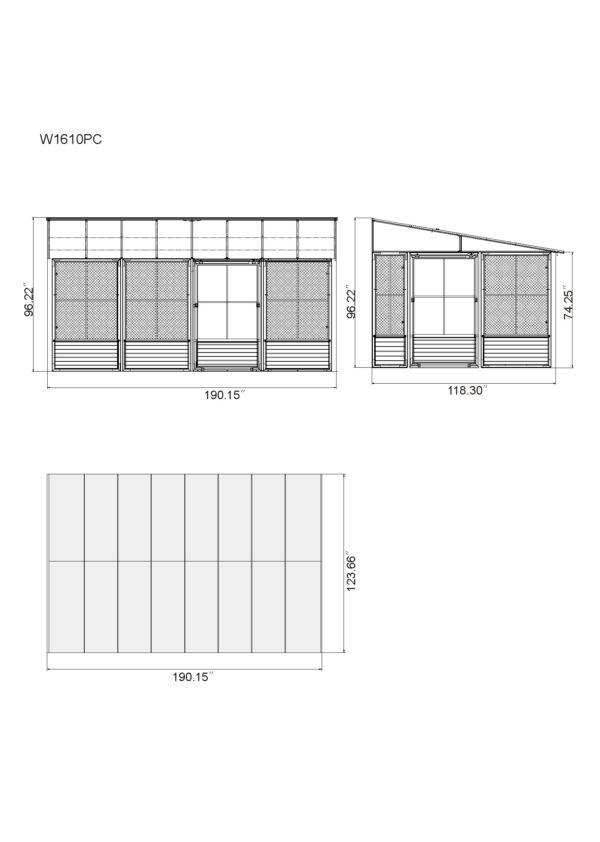 Solarium Florence Mural 10x16 Noir Avec Toît en Polycarbonate – Image 2